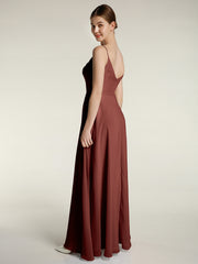 Spaghetti Bretelles Mousseline Robes Avec Col En Cœur terracotta Grande Taille