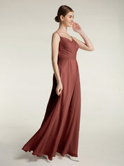 Spaghetti Bretelles Mousseline Robes Avec Col En Cœur terracotta Grande Taille