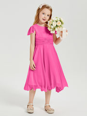 Robes de Demoiselle d'Honneur Junior en Mousseline à Longueur de Mollet Azalée