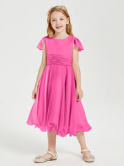 Robes de Demoiselle d'Honneur Junior en Mousseline à Longueur de Mollet Azalée