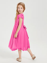 Robes de Demoiselle d'Honneur Junior en Mousseline à Longueur de Mollet Azalée
