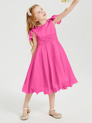 Robes de Demoiselle d'Honneur Junior en Mousseline à Longueur de Mollet Azalée