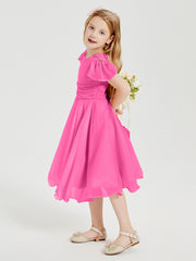 Robes de Demoiselle d'Honneur Junior en Mousseline à Longueur de Mollet Azalée