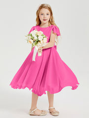 Robes de Demoiselle d'Honneur Junior en Mousseline à Longueur de Mollet Azalée