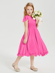Robes de Demoiselle d'Honneur Junior en Mousseline à Longueur de Mollet Azalée