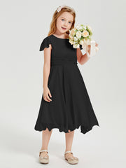 Robes de Demoiselle d'Honneur Junior en Mousseline à Longueur de Mollet Noir