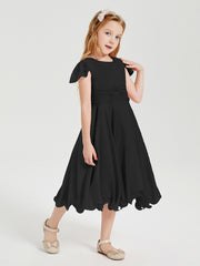 Robes de Demoiselle d'Honneur Junior en Mousseline à Longueur de Mollet Noir