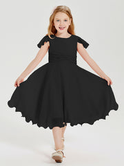 Robes de Demoiselle d'Honneur Junior en Mousseline à Longueur de Mollet Noir