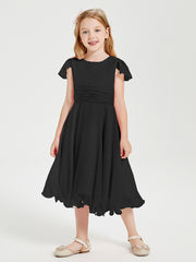 Robes de Demoiselle d'Honneur Junior en Mousseline à Longueur de Mollet Noir