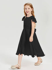 Robes de Demoiselle d'Honneur Junior en Mousseline à Longueur de Mollet Noir