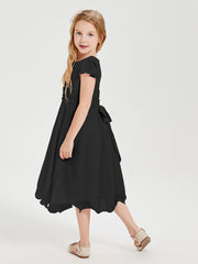 Robes de Demoiselle d'Honneur Junior en Mousseline à Longueur de Mollet Noir