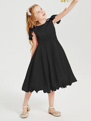 Robes de Demoiselle d'Honneur Junior en Mousseline à Longueur de Mollet Noir