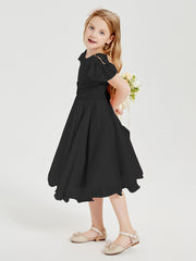 Robes de Demoiselle d'Honneur Junior en Mousseline à Longueur de Mollet Noir