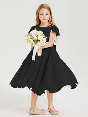 Robes de Demoiselle d'Honneur Junior en Mousseline à Longueur de Mollet Noir