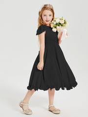 Robes de Demoiselle d'Honneur Junior en Mousseline à Longueur de Mollet Noir