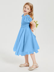 Robes de Demoiselle d'Honneur Junior en Mousseline à Longueur de Mollet Bleu