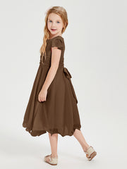 Robes de Demoiselle d'Honneur Junior en Mousseline à Longueur de Mollet Brun
