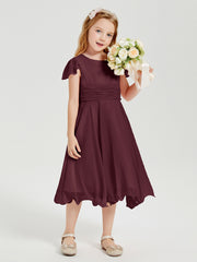 Robes de Demoiselle d'Honneur Junior en Mousseline à Longueur de Mollet Cabernet