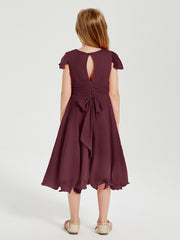Robes de Demoiselle d'Honneur Junior en Mousseline à Longueur de Mollet Cabernet