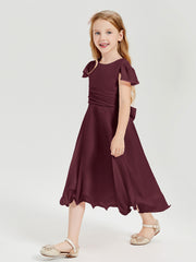Robes de Demoiselle d'Honneur Junior en Mousseline à Longueur de Mollet Cabernet