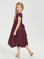 Robes de Demoiselle d'Honneur Junior en Mousseline à Longueur de Mollet Cabernet