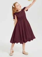 Robes de Demoiselle d'Honneur Junior en Mousseline à Longueur de Mollet Cabernet