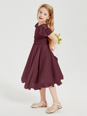 Robes de Demoiselle d'Honneur Junior en Mousseline à Longueur de Mollet Cabernet