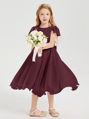 Robes de Demoiselle d'Honneur Junior en Mousseline à Longueur de Mollet Cabernet