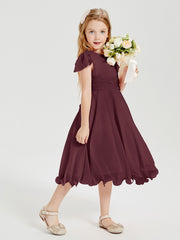 Robes de Demoiselle d'Honneur Junior en Mousseline à Longueur de Mollet Cabernet