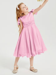 Robes de Demoiselle d'Honneur Junior en Mousseline à Longueur de Mollet Rose Bonbon