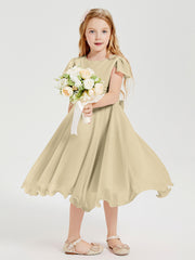 Robes de Demoiselle d'Honneur Junior en Mousseline à Longueur de Mollet Champagne