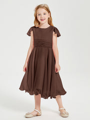 Robes de Demoiselle d'Honneur Junior en Mousseline à Longueur de Mollet Chocolat