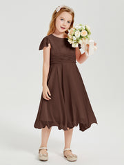 Robes de Demoiselle d'Honneur Junior en Mousseline à Longueur de Mollet Chocolat