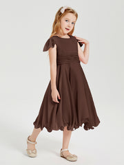 Robes de Demoiselle d'Honneur Junior en Mousseline à Longueur de Mollet Chocolat