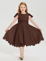 Robes de Demoiselle d'Honneur Junior en Mousseline à Longueur de Mollet Chocolat