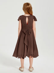Robes de Demoiselle d'Honneur Junior en Mousseline à Longueur de Mollet Chocolat