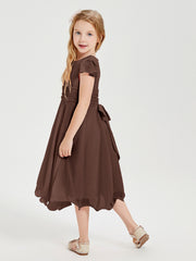 Robes de Demoiselle d'Honneur Junior en Mousseline à Longueur de Mollet Chocolat