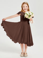 Robes de Demoiselle d'Honneur Junior en Mousseline à Longueur de Mollet Chocolat