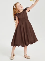 Robes de Demoiselle d'Honneur Junior en Mousseline à Longueur de Mollet Chocolat
