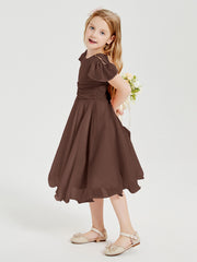 Robes de Demoiselle d'Honneur Junior en Mousseline à Longueur de Mollet Chocolat