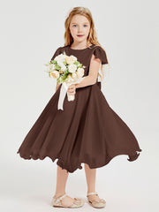 Robes de Demoiselle d'Honneur Junior en Mousseline à Longueur de Mollet Chocolat