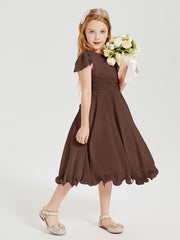 Robes de Demoiselle d'Honneur Junior en Mousseline à Longueur de Mollet Chocolat