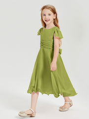 Robes de Demoiselle d'Honneur Junior en Mousseline à Longueur de Mollet Trèfle