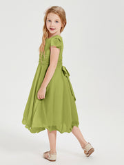 Robes de Demoiselle d'Honneur Junior en Mousseline à Longueur de Mollet Trèfle