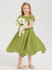 Robes de Demoiselle d'Honneur Junior en Mousseline à Longueur de Mollet Trèfle