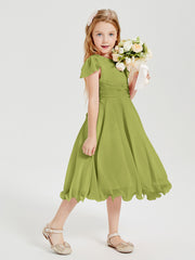 Robes de Demoiselle d'Honneur Junior en Mousseline à Longueur de Mollet Trèfle