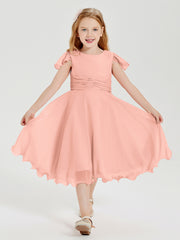 Robes de Demoiselle d'Honneur Junior en Mousseline à Longueur de Mollet Corail