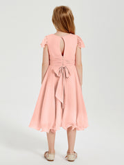 Robes de Demoiselle d'Honneur Junior en Mousseline à Longueur de Mollet Corail