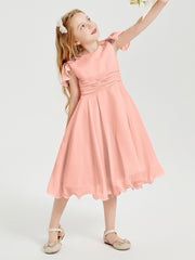 Robes de Demoiselle d'Honneur Junior en Mousseline à Longueur de Mollet Corail