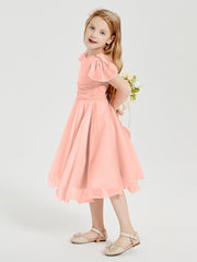 Robes de Demoiselle d'Honneur Junior en Mousseline à Longueur de Mollet Corail